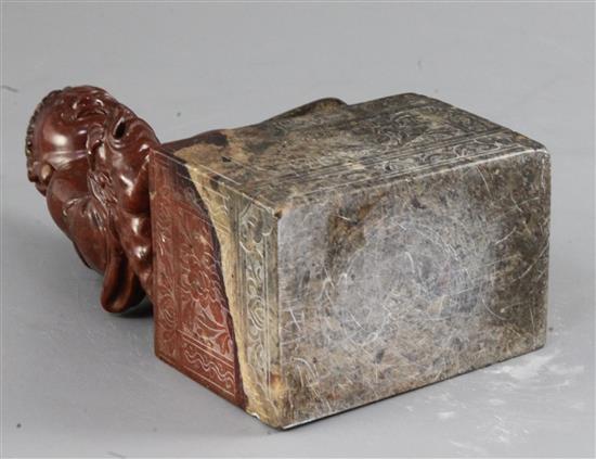 A good large Chinese soapstone seal, 19th century, height 17.3cm